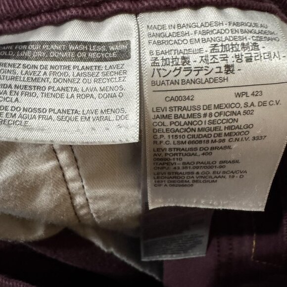 Levi's 512 Jeans Mens 30x32 Maroon Purple Slim Taper Stretch Denim Five Pocket - Picture 5 of 11